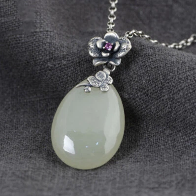 I05 Rimorchio Gocce Dal Bianca Giada Fiore con Rosso Cristallo Argento 925 - Immagine 1 di 4