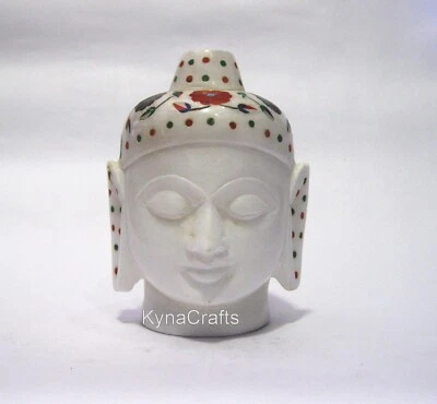 Buda decorativo con incrustaciones de piedras preciosas naturales mármol blanco ídolo del Señor Buda 5" Foto 1 de 4