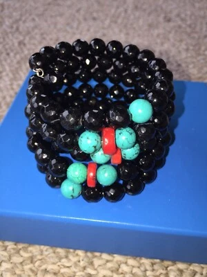 PULSEIRA ENVOLTÓRIO BOBINA SAVVY CIE turquesa coral preto frisado nova! - Imagem 1 de 4