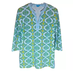 Top tunica J McLaughlin donna M verde catalina tessuto preppy spiaggia costa stampato - Foto 1 di 10