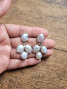 Gift For Her 925 Silver Natural Pearl Drop/Dangle Christmas Special Earrings - Picture 1 of 9