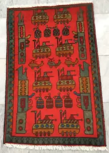 Afghan War Rug Handmade Afghan Tribal Pictorial Wool Area Rug 2x3 ft Free Ship - Picture 1 of 8
