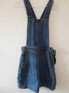 ALL ABOUT EVE Skirt Womens Size 8 Denim overalls Pockets Zips Blue Denim - Picture 1 of 8