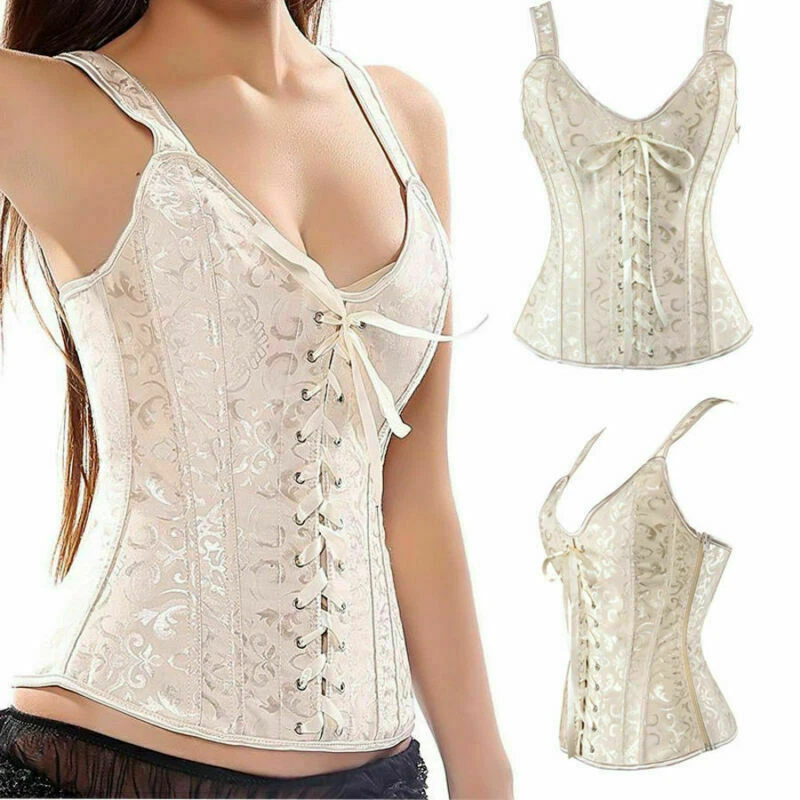 Lencería bustier corsé de entrenamiento de cintura deshuesada sobre busto de poliéster con cordones para mujer Foto 1 de 4