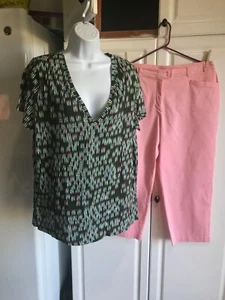 Pantalones capri Nygard de segunda mano para mujer talla 14 y camisa Merona talla XXL multicolor - Imagen 1 de 9