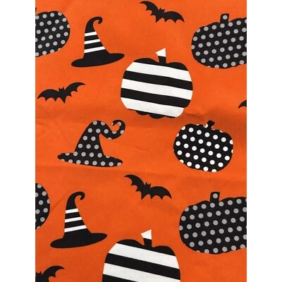 Cynthia Rowley Halloween Tablecloth 60x84 Orange Oblong Pumpkins Witch Hats Bats - Image 1 of 4