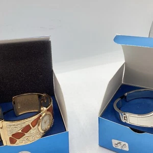 AVON Watch Cuff Bracelet Caramel 2 Designer Montre Blanc New Display Gold Silver - Picture 1 of 16