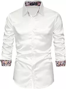 AUMELR Camicie Uomo Maniche Lunghe Seta Raso Abito Camicie Paisley Patchwork Top3XL - Foto 1 di 5