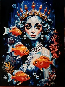 Acrylic portrait poster of girl, the queen of the sea, handmade - Picture 1 of 2