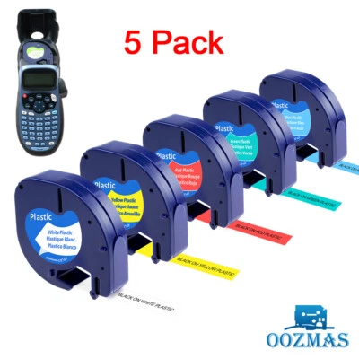 OOZMAS 5x 91201 91221 Schriftbandkassette 12mm Kunststoff für Dymo LetraTag LT-100H XR