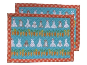 Celebrate Easter Bunny Carrot Quilted Placemats 2-Pack 100% Cotton 13" W x 18" L - Picture 1 of 3