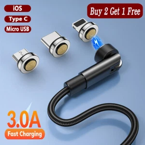 3in1 360°+180° Rotate 3.0A Fast Charger Magnetic Cable for IOS Type C Micro USB - Picture 1 of 17