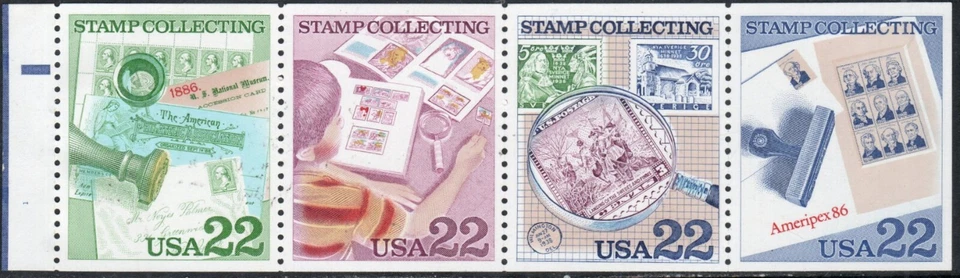 US Scott #2201a pane of 4 with tab, Missing Black, MNH (from booklet) - Image 1 of 1
