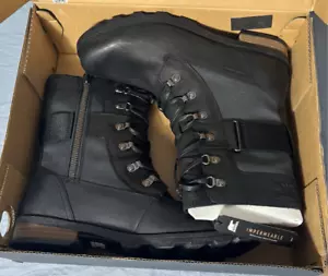 Sorel Emelie Conquest Waterproof Leather Boots Size 10 Black - NEW Flaw Scuff - Picture 1 of 13