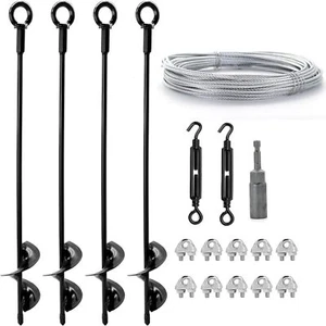 4 Pack 18" Ground Anchors Shed Anchor Kit with 1/8" Galvanized Cable & Turnbuckl - Picture 1 of 7