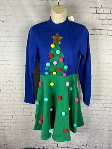 Mighty Fine Christmas Tree Sweater Dress Size Small Women's Blue Green (X06) - Foto 1 di 9