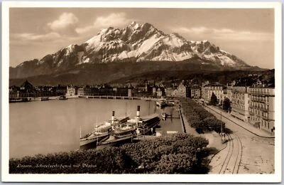 Schweizerchofquai Mit Pilatus Lucerna Suiza Foto Real Postal RPPC Foto 1 de 2