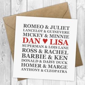 Personalised famous couples greeting card / Wedding Anniversary card / PC001 - Picture 1 of 12