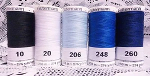 1 black 1 white 3 blue GUTERMANN 100% polyester sew-all thread 274 yard spools - Picture 1 of 1
