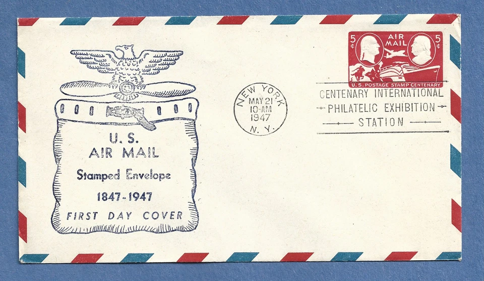 U.S AIR MAIL STAMPED ENVELOPE FDC MAY 21,1947 NEW YORK FLIGHT  COVER - Image 1 of 1