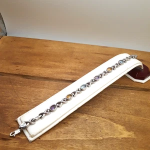 Vintage 925 Italy Multi Gemstone Sterling Silver Tennis Bracelet 7" - Picture 1 of 11