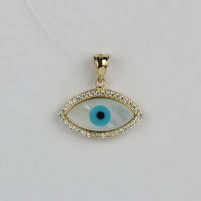 Collar colgante de oro amarillo de 14k, madreperla para mujer "mal de ojo" Foto 1 de 2