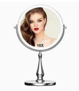 Specchio Trucco 9" Grande Illuminato 1X/10X Ingrandimento Specchio Vanità con 3 Colori - Foto 1 di 7