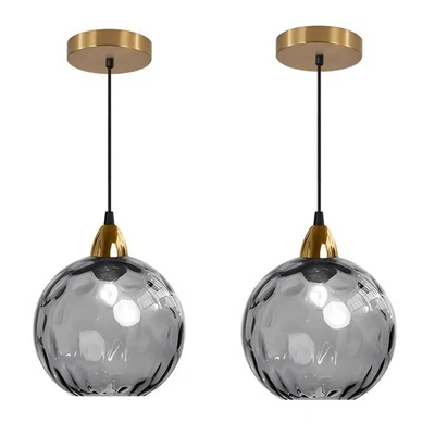 Lámparas colgantes doradas isla de cocina con pantalla de globo de vidrio gris ahumado juego de... Foto 1 de 4