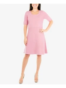 NY COLLECTION Womens Pink Scalloped Sweater Scoop Neck Party Dress Petites PS - Picture 1 of 3
