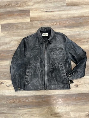 Chaqueta de Cuero Eddie Bauer Para Hombre Mediana Forrada Negra Motocicleta Pátina Motocicleta Foto 1 de 4