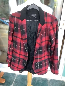 topshop uk 12 red tarten check jacket pockets vgc really funky - Picture 1 of 6