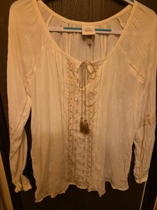 Knox Rose Damen Shirt Top Medium Boho bestickt Spitze natur creme NEU - Bild 1 von 11