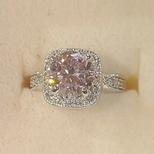 Silber rosa Eis und Kristall Strass Ring, Größe 6,5 ~ NEU - Bild 1 von 6