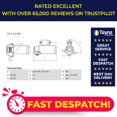 Motor de arranque compatível com VOLVO V60 Mk1 2.0 10 a 13 Bosch 36002497 8603292 8603689 - Imagem 1 de 4