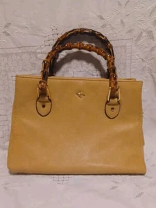 Kate Landry Bamboo Handle Faux Leather Tote Purse Handbag Bag Costal Boho Hippie - Picture 1 of 11