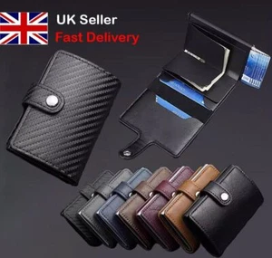 RFID Blocking Wallet Auto Pop up Credit Card Holder Leather Metal Money Clip Men - Picture 1 of 18