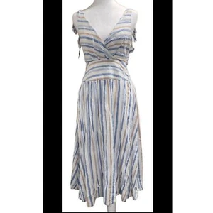 Free People Neutrals Coastal Vacation Linen Blend Midi Beach Dress size 2 - Picture 1 of 9