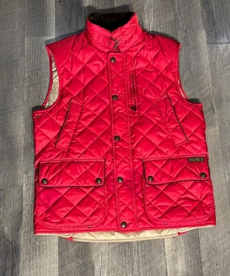 Polo Ralph Lauren Chaleco Chaqueta Para Hombres Mediano Rojo Diamante Acolchado Borde Pana Foto 1 de 4
