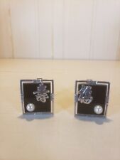 Vintage Sterling Silver Onyx and Pearl Chinese Symbol Cufflinks