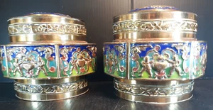 Vintage Chinese Enamel Cloisonne On Brass Tea Caddy Caddies Temple Jars China - Picture 1 of 12