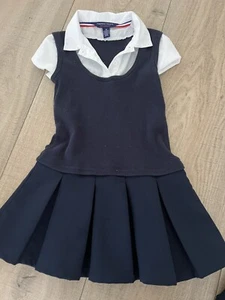 french toast girls navy blue white collared uniform pleated dress size 5 - Picture 1 of 4