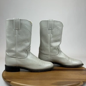 Womens Justin Roper Metallic Gray Leather Classic Cowboy Western Boots Size 6.5 - Picture 1 of 12