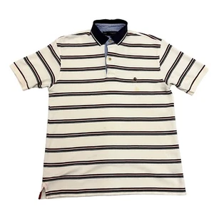 Vintage Tommy Hilfiger Polo Shirt White Striped Mens S Short Sleeve 100% Cotton - Picture 1 of 14