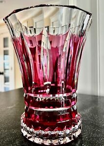 IMPRESSIVE MCM 1950s VAL ST LAMBERT CRYSTAL VASE RUBY CUT TO CLEAR signed PU