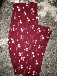 Girls justice full length legging size 6 new burgundy tiny floral - Picture 1 of 2