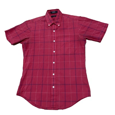 AUSTIN GREY Shirt Men S 14 14.5 FITTED Half Vintage 90s Retro Red Plaid Oxford - Image 1 of 4