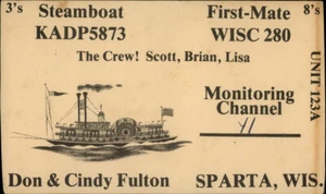 Sparta,WI QSL Ham Radio KADP5873 Steamboat Fulton Monroe County Wisconsin - Picture 1 of 2