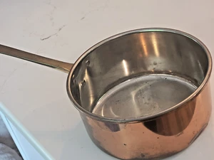 Copper Sauce Pan 6.75X3" Brass Handle 6.5" Preowned Dent - Picture 1 of 7