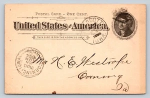 1894 UX12 US Postal Card FANCY Top Hat Shaped Cancellation Mark Tax Amount Due - Picture 1 of 3