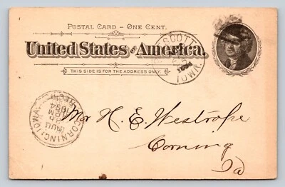 1894 UX12 US Postal Card FANCY Top Hat Shaped Cancellation Mark Tax Amount Due - Image 1 of 3